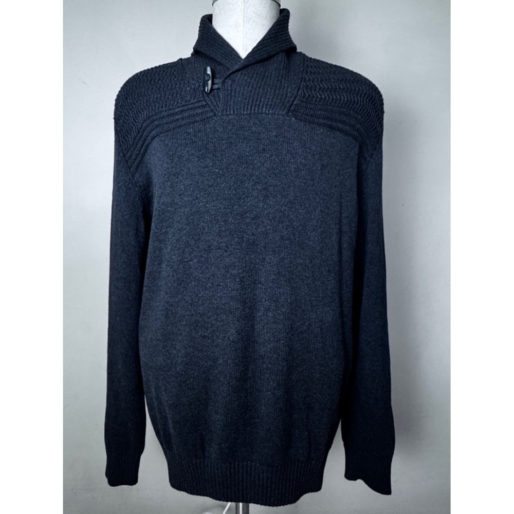 Sean John‎ Men's XL Ribbed Shawl Collar Sweater Charcoal Heather Gray XL